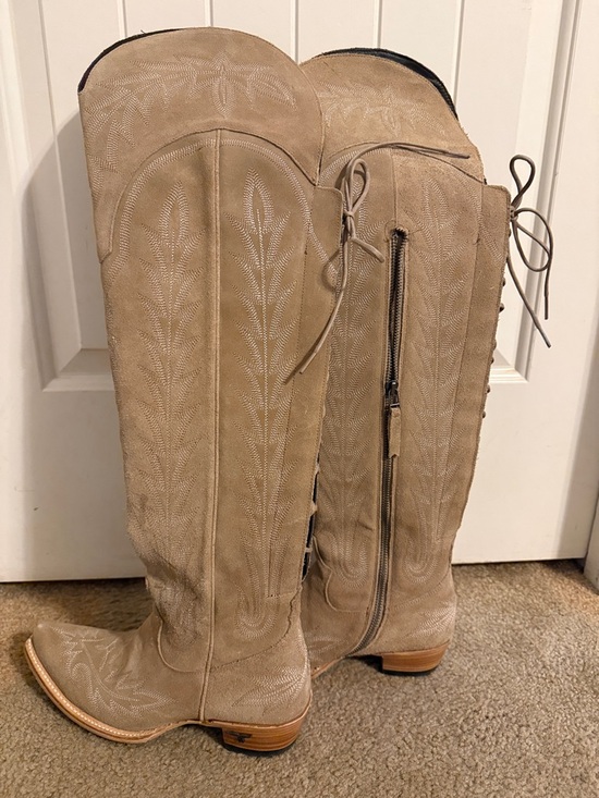 Over-the-Knee Suede Western Boots in Taupe - Picture 4 of 4